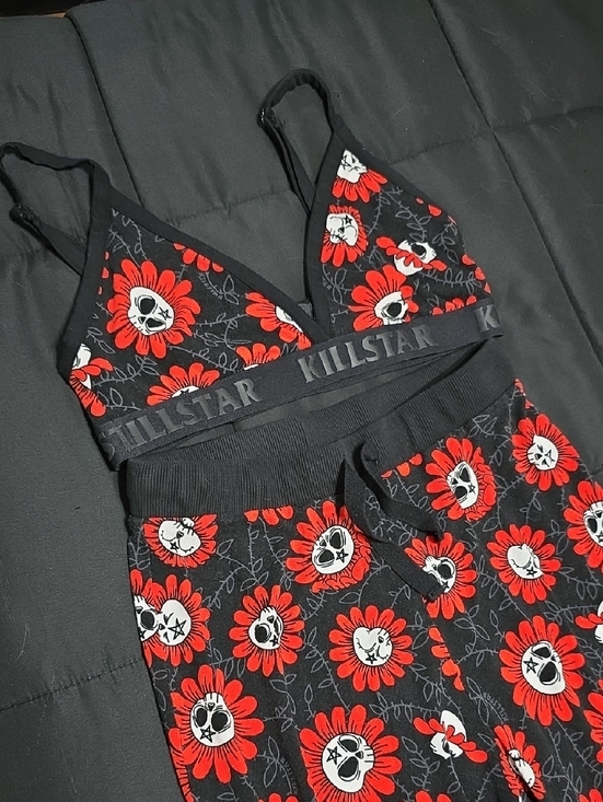 Killstar Other - Killstar INTO THE GLOOM Black & Red Skull Daisy Lounge Bralette Set